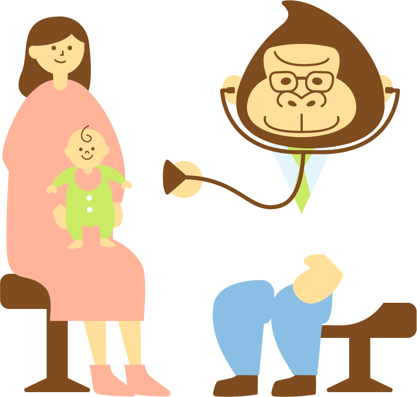 親子と医師のイラスト